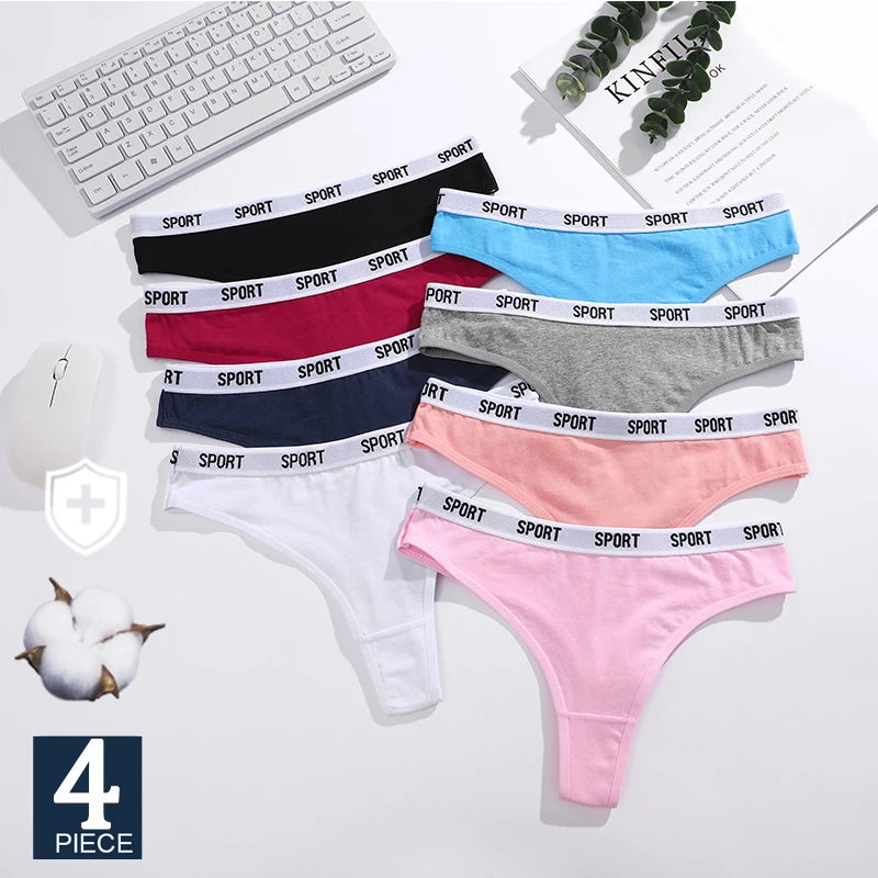 FINETOO Damen-Unterwäsche 2025 - 4er-Set Baumwoll-Strings für Sport elegante Marken-Tangas