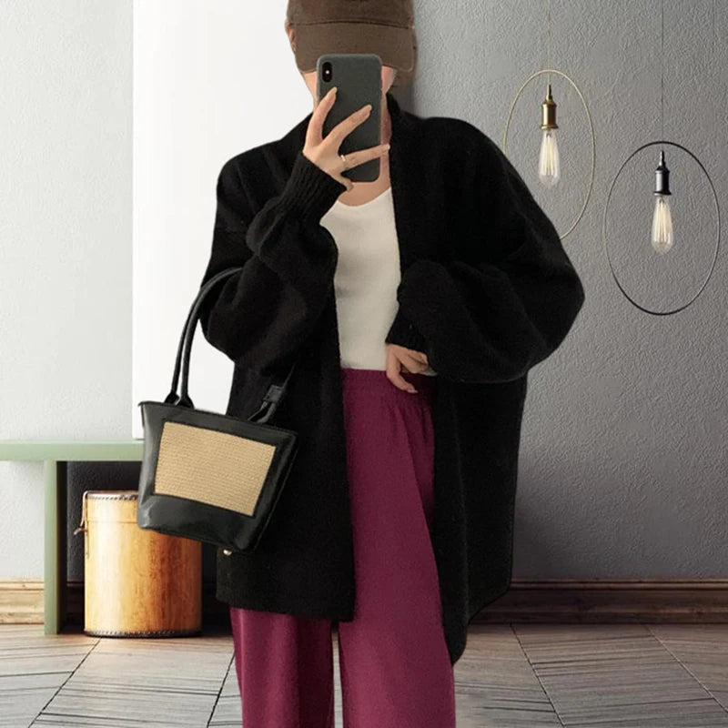 Koreanische Ballonärmel Strickjacke - Einfarbig, Warm L