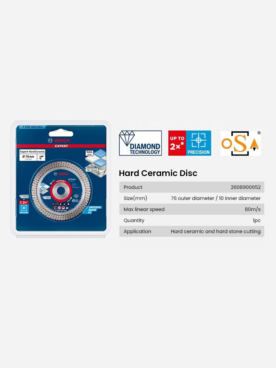 Bosch Expert Hard Ceramic Cutting Disc 76mm Angle Grinder Saw Blade for Hard Tiles Stone Diamond Cutting Disc Accessories 80M/s