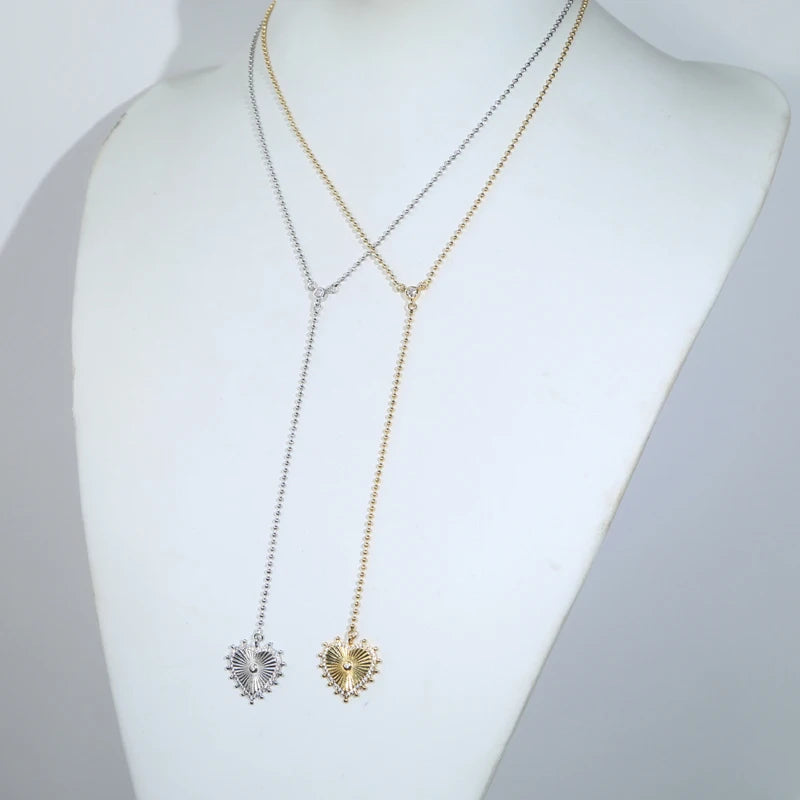 Gold Color Bead Chain Love Heart Pendant Micro Pave Sparking Cz Long Y Lariat Sexy Necklace Women Boho Sweater Chain Jewelry
