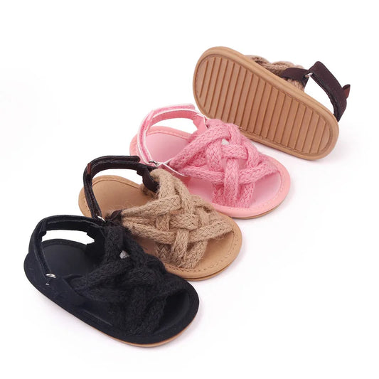 Baby Mädchen Blumen Spitze Krippe Sandalen 2025 - Süße Sommer Weiche Sohle Flache Prinzessin Schuhe - Säugling Rutschfest Erste Laufschuhe