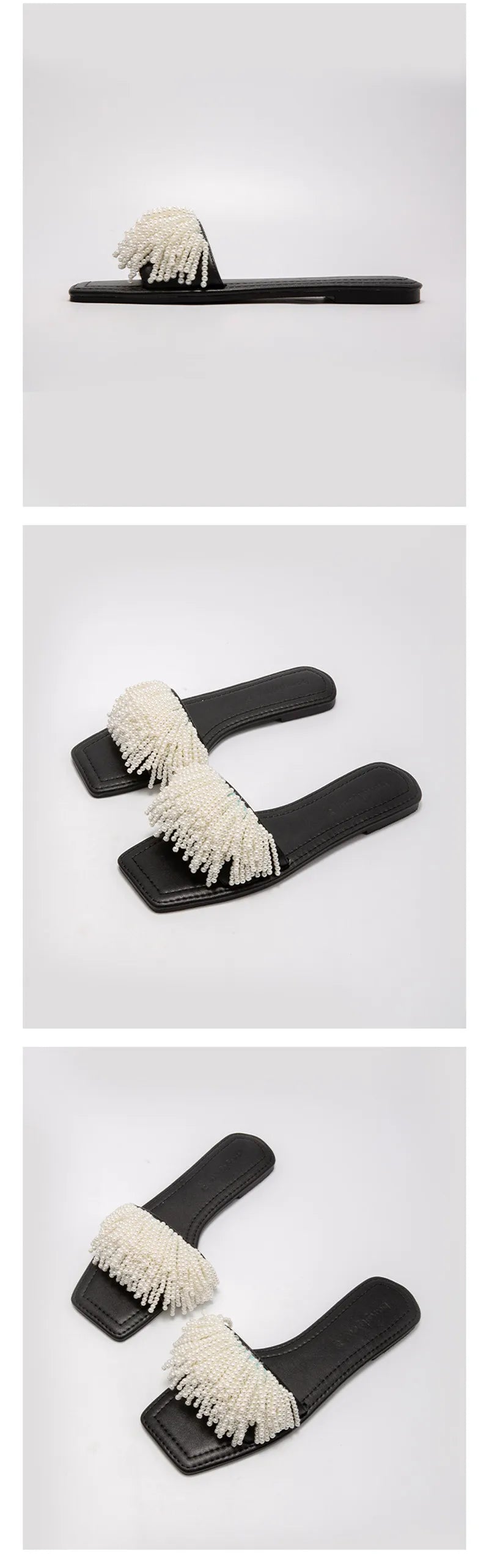 Pearl Beads Women Slippers Blue Flat Shoes Female Summer Outside Slides Ladies Casual Beach Slipper Handmade Gladiator Sandals