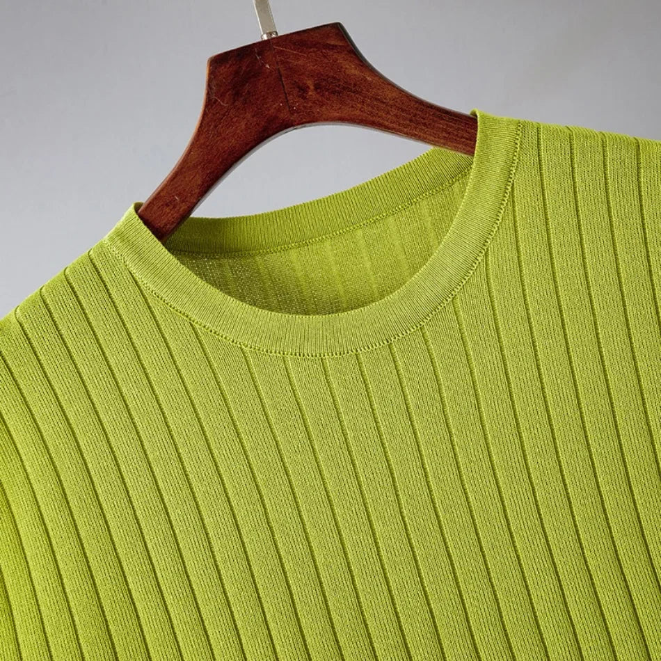 Elegant 2-Piece Sets for Women, Casual Knitting, Sleeveless, O Neck Tops, Loose Lace Up, Wide Leg Pant Set, Summer Fashion, New