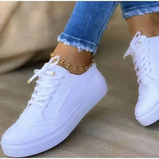 Fashion-Sneaker 2025: Chamlifove Sneakers Women Fashion Spring Autumn - Chain Leather Comfortable Round Toe Platform Lace Up Walking Women's Shoes 35-43 Collection