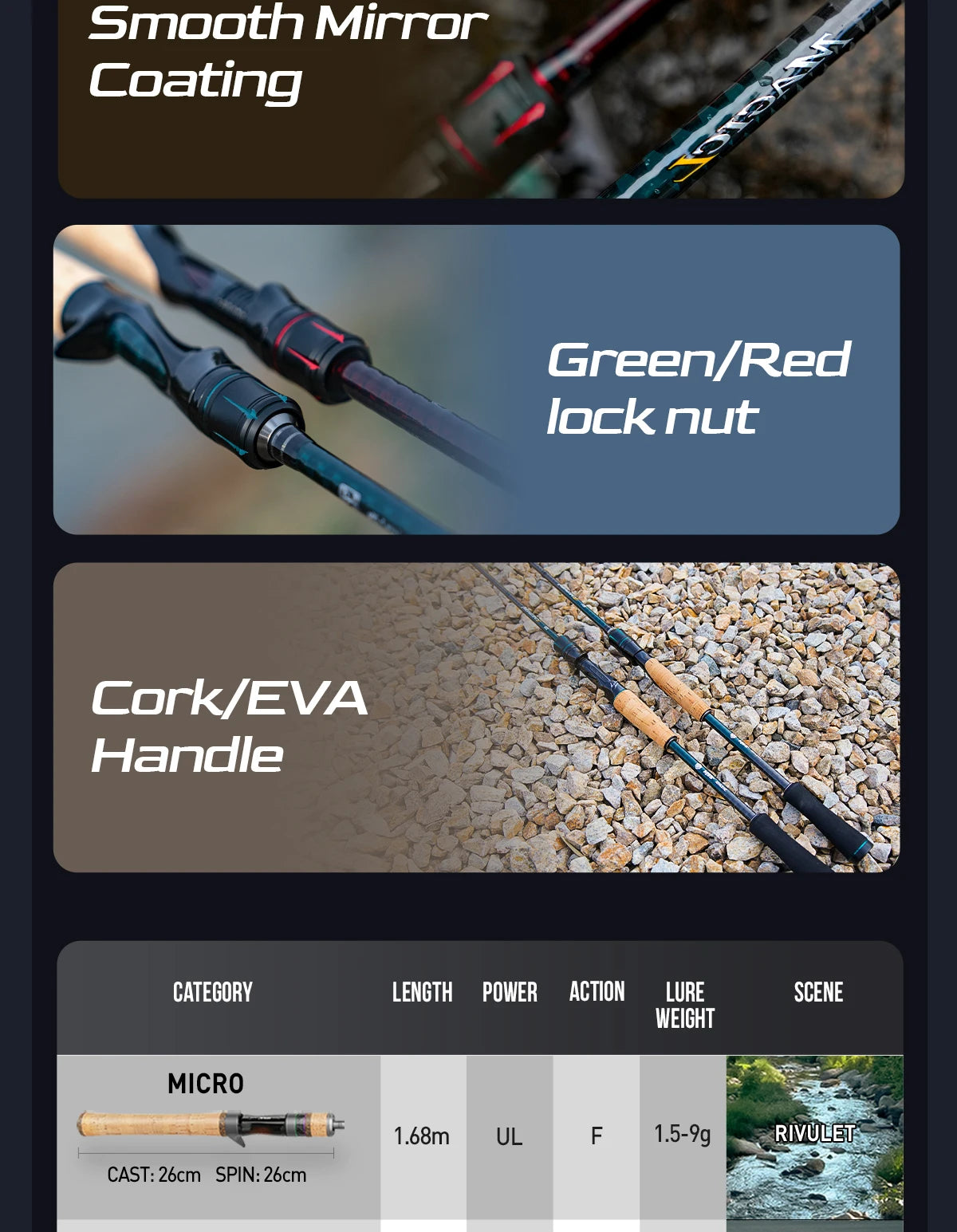 HANDING Magic L Angelrute 1,98-2,44m - Carbon Spinn & Casting Rute für Barsch