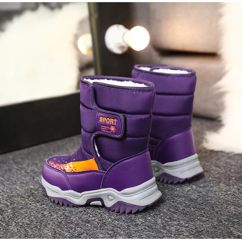 Kinder Winter Stiefel 2025 - Warme Leder Boots Jungen Mädchen - Rutschfest Gefüttert Pink Lila - Mode Winterschuhe