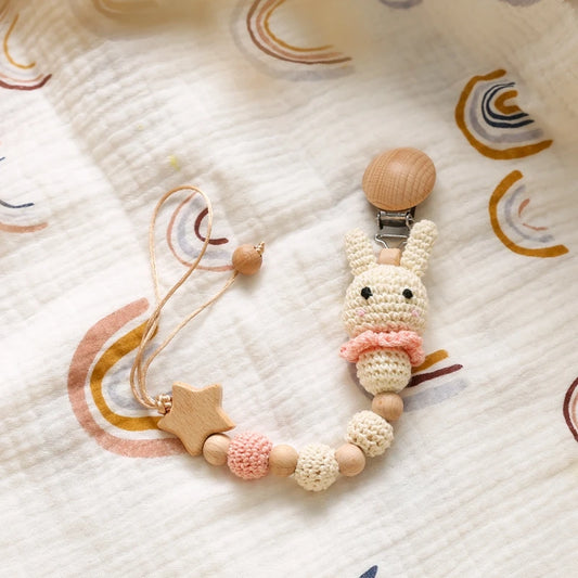 Baby Crochet Bunny Pacifier Clip Cartoon Pacifiers for Babies Newborn Infant Nipple Holder Infant Gifts NewBorn Baby Accessory