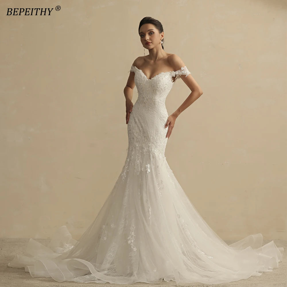 BEPEITHYCustomized Glitter Ball Gown Hochzeitskleid Full Sleeves For Women Bride 2022 Sweetheart Ruffle Skirt Shinny Bridal Dress