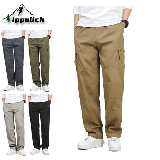 IPPOLICH Loose Fit Trousers Youth Workwear Pants New Cargo Pants Men's Loose Straight Oversize Clothing Men Casual Street Pants