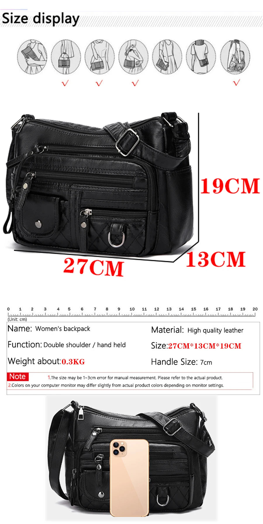 LANYIBAIGE Schultertasche Luxuriös - PU 15L 30x22x10cm