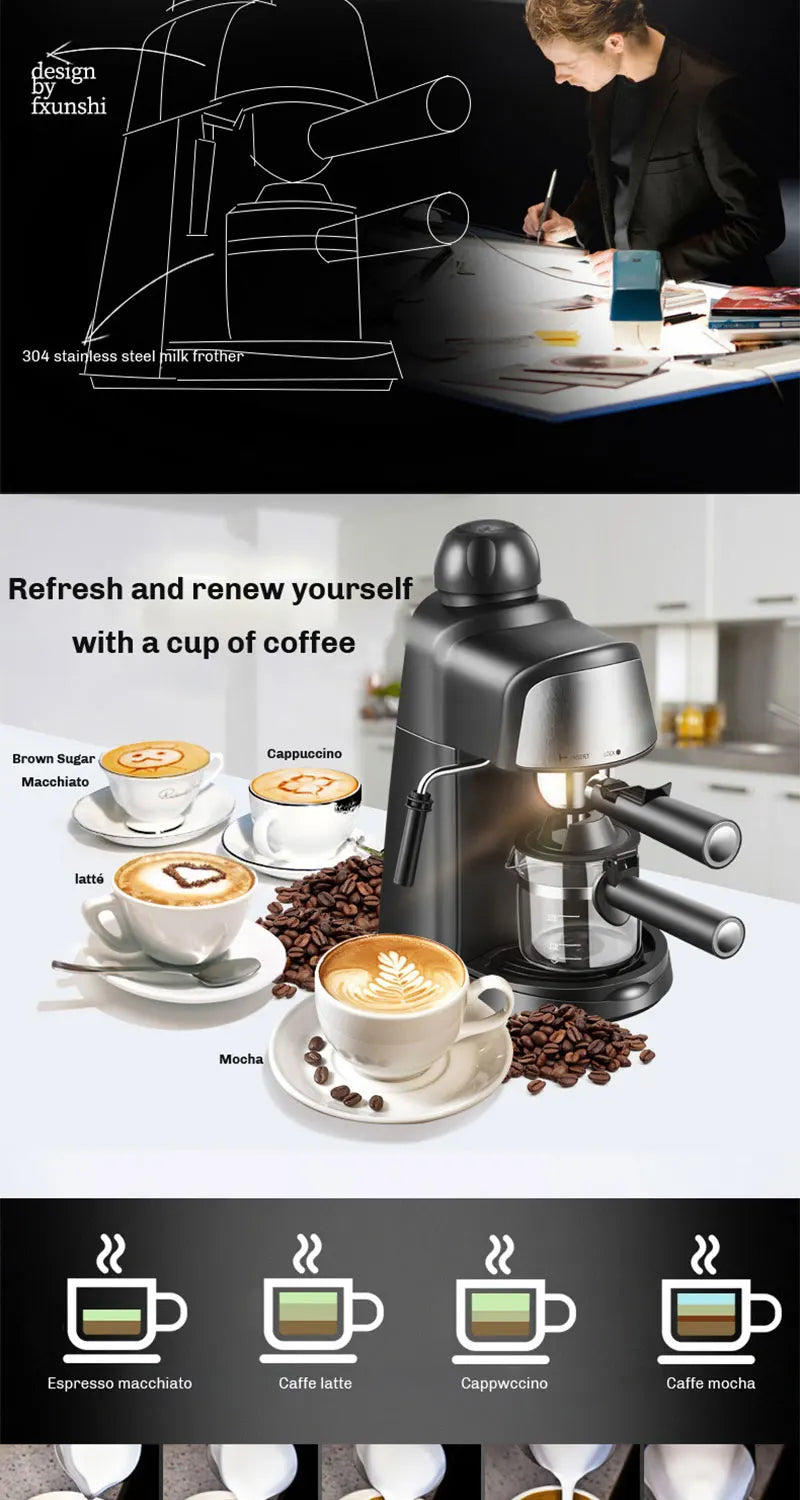 Elektrisch Italienisch Kaffeemaschine 5 Bar Professional Espresso Kaffee Maker Automatisch Semi Automatisch Espresso Cappuccino 220V EU Stecker