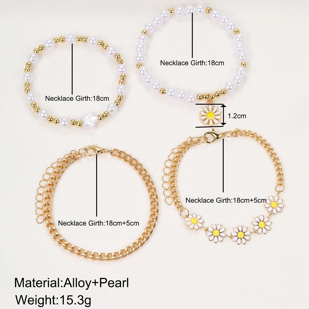 17KMCN Daisy Armband Set Boho - 4 Stück Perlen Emaille