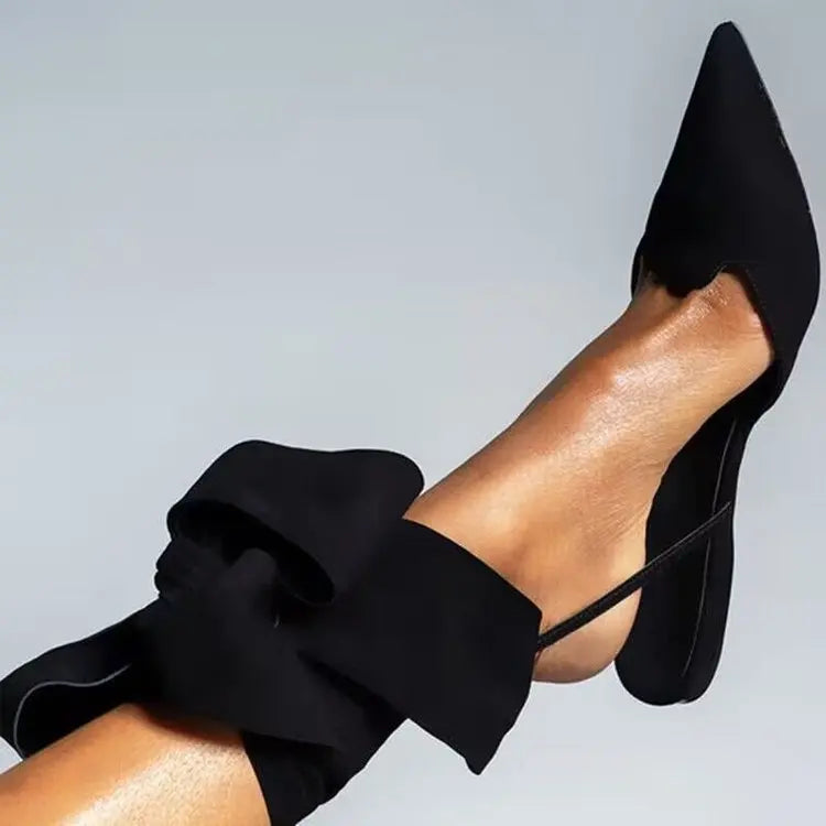 elegant Women's Flat Ballet Shoes Bow Designer Pointy Lace Up Party Sandals Trend Summer Slingback Sandals Women Plus Size 35~42