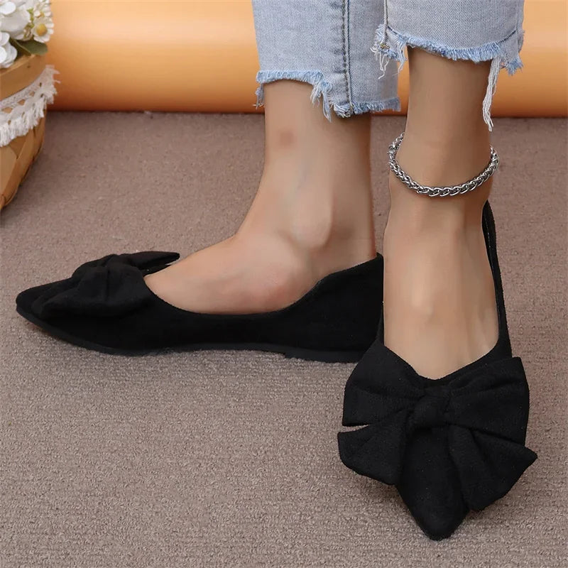 Damen Mode Flache Schuhe Sommer - Casual Verschleißfeste Komfortable Vielseitige Slip-On Schleife PU Leder
