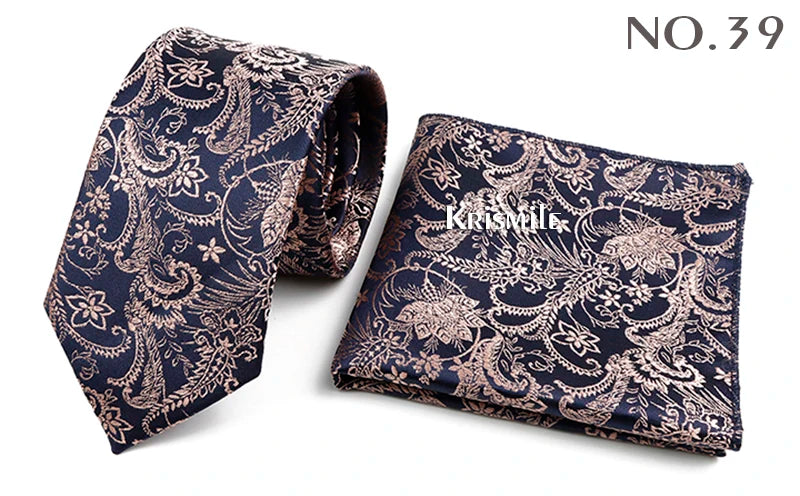 Novelty Paisley Tie Pocket Square Set For Men Skinny Slim 6cm Necktie Fit Business Wedding Party Stage Host Daily Wear Accessory