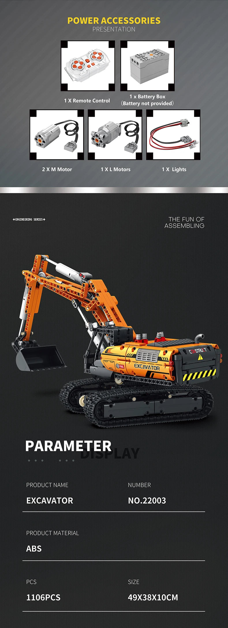 Excavator cu telecomandă REOBRIX 22003 - 1106 piese 35 cm