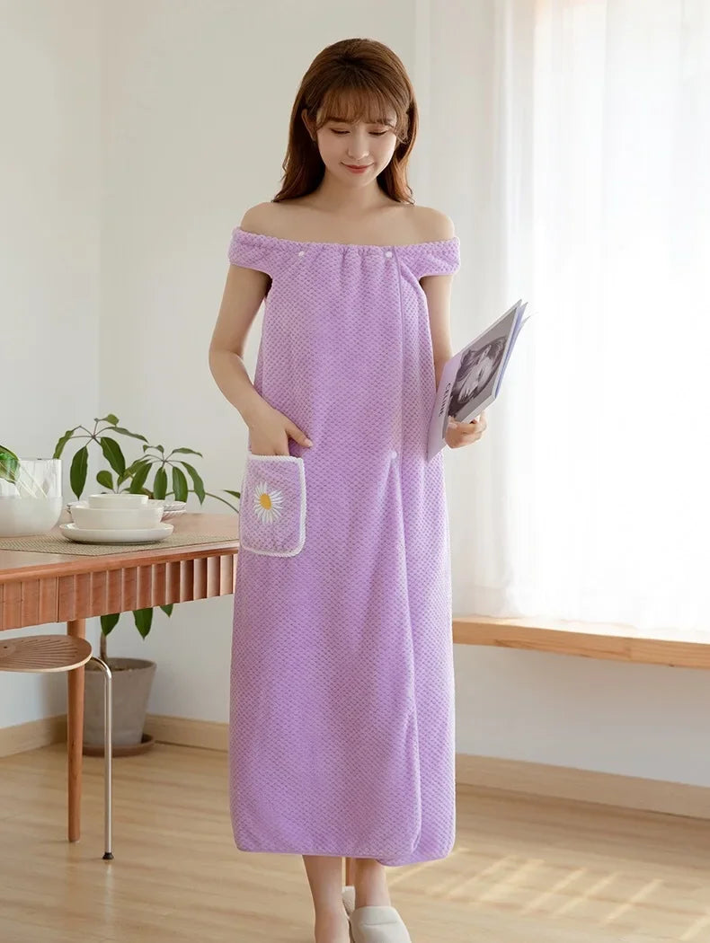 Large Bath towels For Body coral velvet Bath Towels Fashion Lady Wearable Fast Drying Beach Spa Bathrobes Bath Skirt
