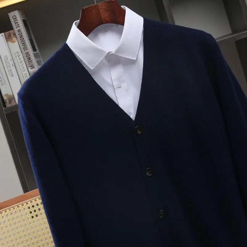 Closure V-Neck Strickjacke Herren - Polyester Langarm Unifarben Größen M L Klassisch Winter