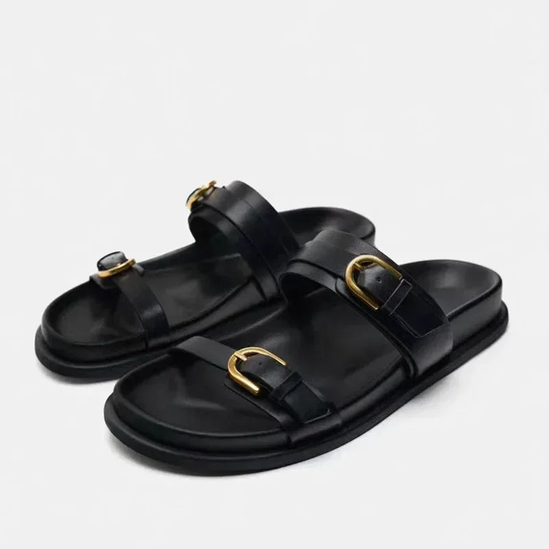 BUVAZIK Modell Buckle Sandale - PU Leder Flach 1cm Damen