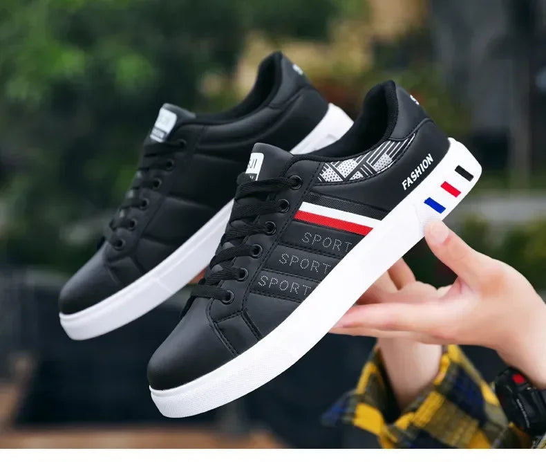 Men's Sneakers Breathable Mens Flat WhiteTennis Shoes Skateboard Shoes Casual Sports Shoes for Men Lightweight PU Leather