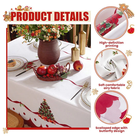 Christmas Rectangle Tablecloth Winter Waterproof Damask Floral Decorative Table Cloths Table Covers For Dinner Parties Holiday