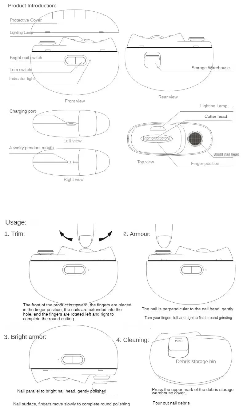 Electric Nail Clipper Grinding and Polishing 2 in 1 Multifunctional Portable Automatic Nail Grinder Electric Manicure Tool