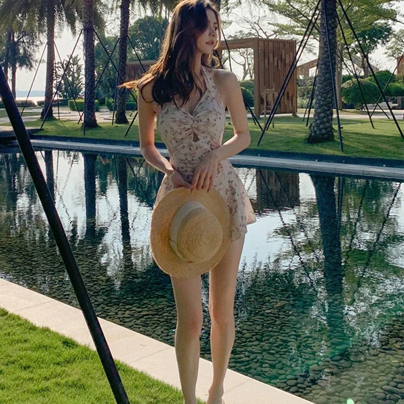 Frauen Hängendes Hals Elegant Niedlich Schwimmbekleidung Einteiliger Strand Wear Schwimmanzug Strand Kleid Schwimmanzug High Waist Bikinis Set für Mädchen