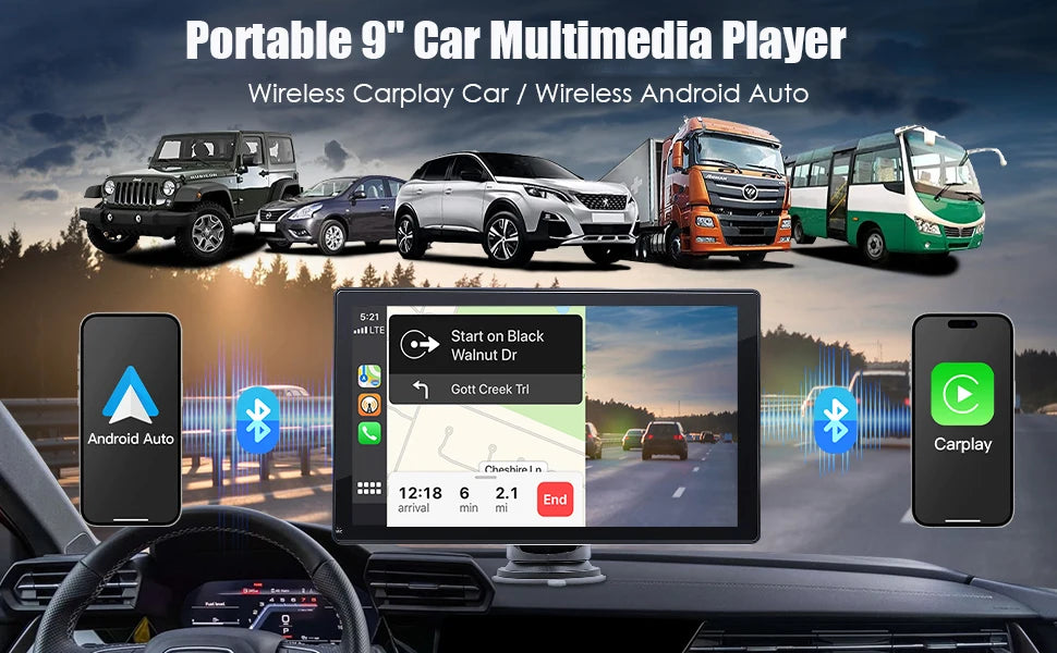 Autoradio 2025: Universal 9" Kabelloses Apple CarPlay Android Auto Bluetooth GPS FM AUX Multimedia-System