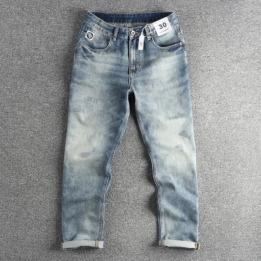 Trendy Men's New Fashion American Style Retro Washed Straight Jeans Loose Casual Trousers