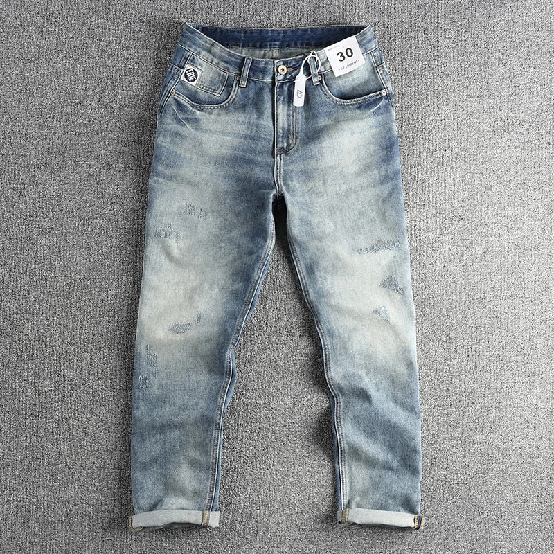 Trendy Men's New Fashion American Style Retro Washed Straight Jeans Loose Casual Trousers