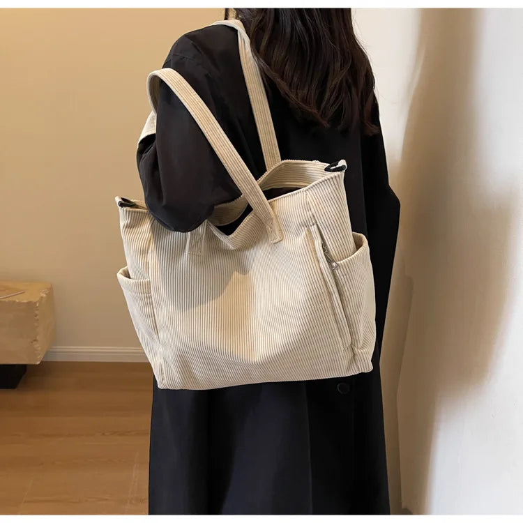 Fashion Versatile Shoulder Bag College Wind Commuting Corduroy Square BagUnisex Large Capacity Leisure Portable Crossbody Bag