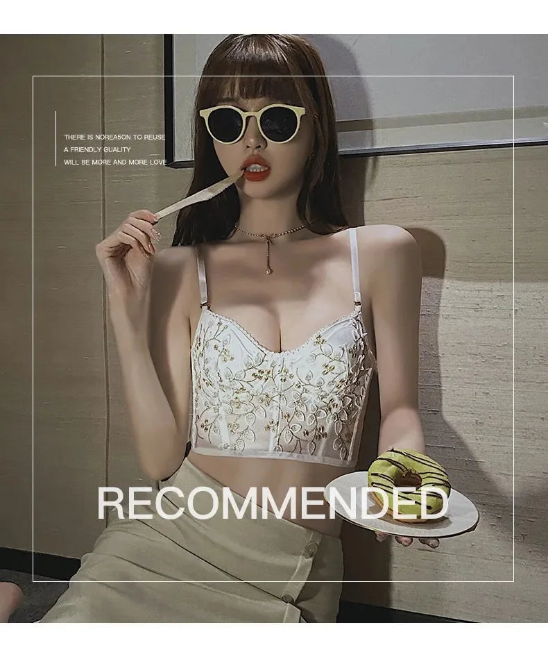 New Embroidery Lace Flowers French Underwear Bralette elegant Body Shaping Push Up Bra Set Romantic White Black Cute Lingerie Thin