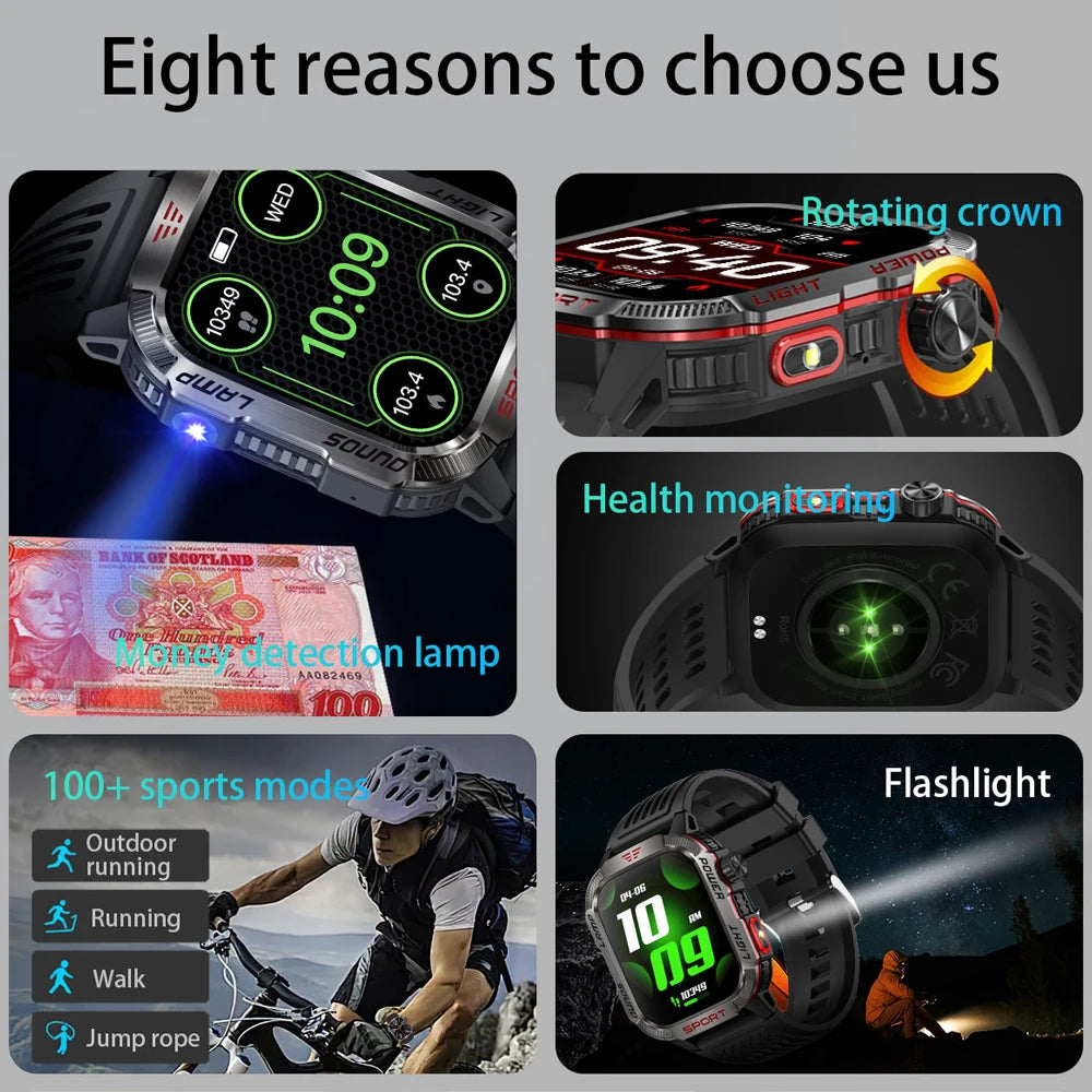Smartwatch 2025: Outdoor-Military GPS-Sports - Flashlight Compass Collection
