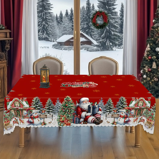 Christmas Tree Santa Claus Snowman Tablecloth for Table Decor Winter Snowflake Kitchen Dining Table Cloth Christmas Decorations