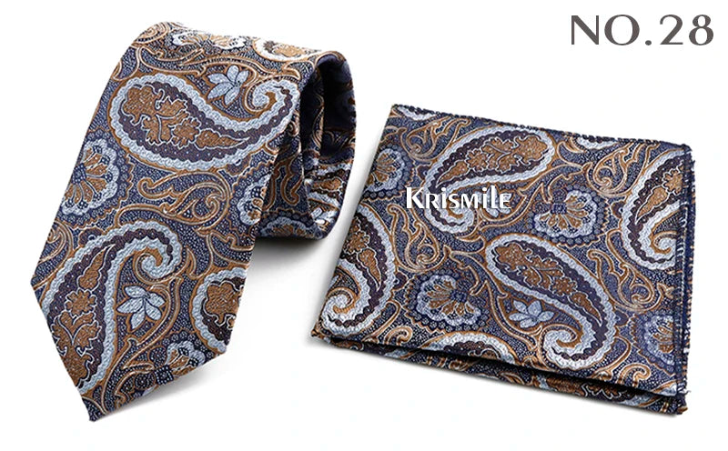 Novelty Paisley Tie Pocket Square Set For Men Skinny Slim 6cm Necktie Fit Business Wedding Party Stage Host Daily Wear Accessory