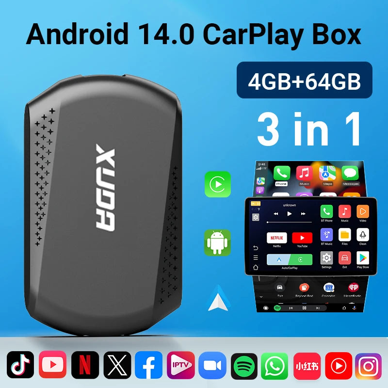 XUDA 2 în 1 Wireless CarPlay AI Mini Box 2025 - Android Auto Box Plug Play - Conexiune automată compatibilă cu 99% dintre radiourile auto pentru mașini