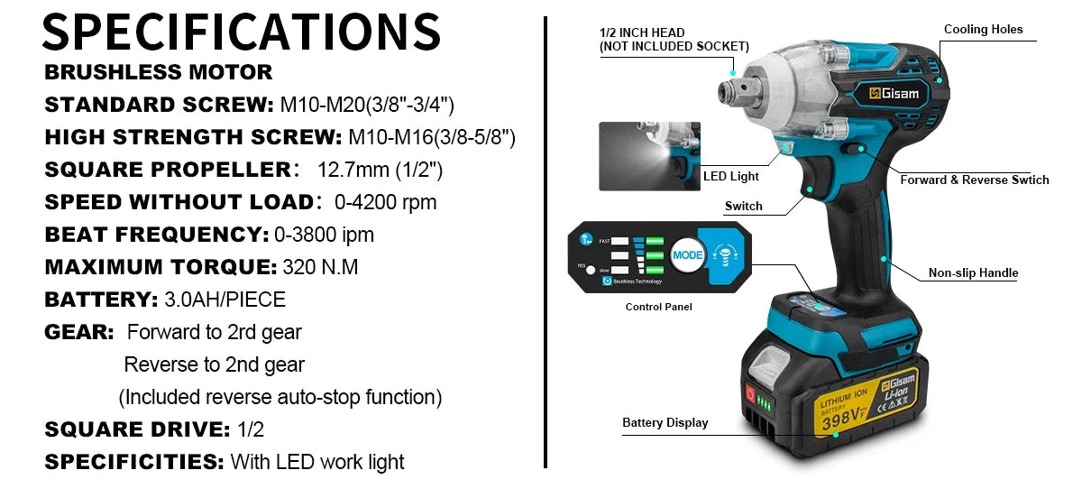 Elektrische Werkzeuge-Set: Brushless Impact Wrench, Drill, Angle Grinder, Electric Hammer for Makita 18v Battery