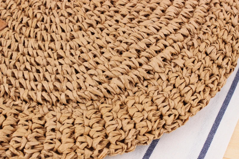 Round Straw Beach Bag Vintage Handmade Woven Shoulder Bag Raffia circle Rattan bags Bohemian Summer Vacation Casual Bags