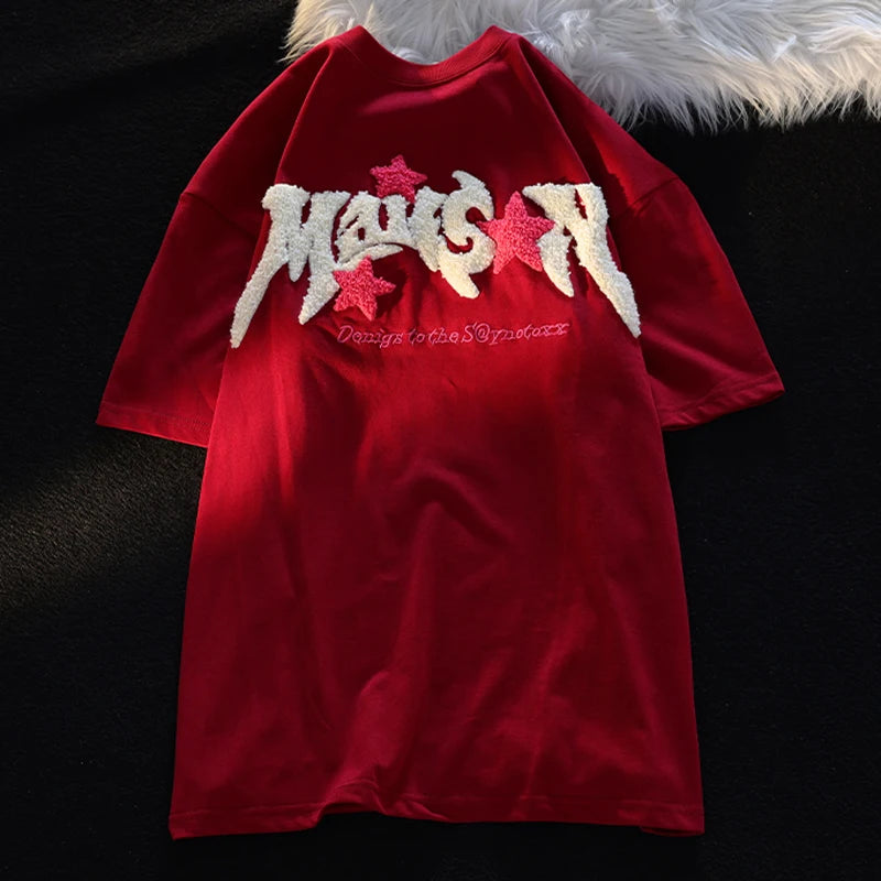 Embroidery Letter Fashion T-shirts for Women Summer 2024 American Vintage Women's Tee Shirt Fun Print Design Y2k Tops