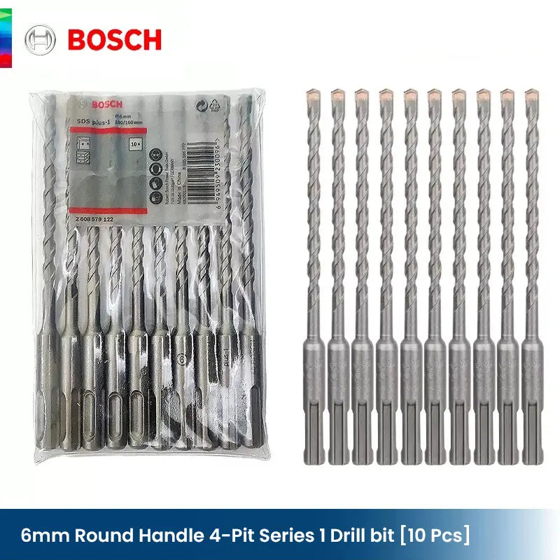 Bosch SDS Plus Rotary Drill Bits 10pcs Diameter 6mm Round Handle 4-Pit Tungsten Carbide Electric Hammer Drill Accessories