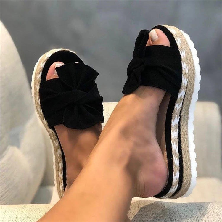 Women Slippers Summer 2023 Platform Wedges Mid Heels Bow Tie Peep Toe Fashion Slides Beach Outdoor Ladies Shoes Zapatos De Mujer