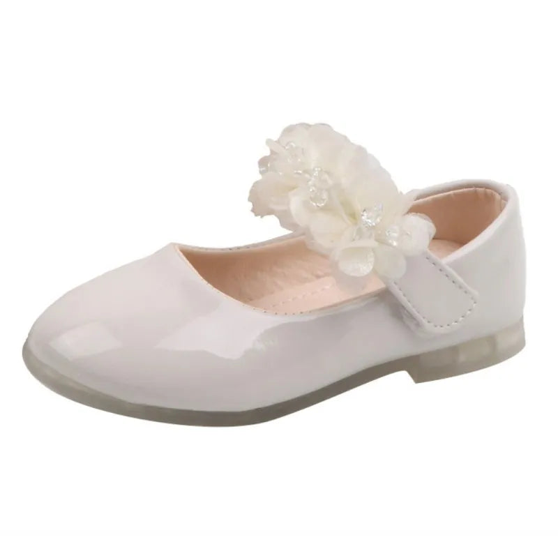 Kinder Leder Schuhe 2025 - Mädchen Pink Mesh Blume Perle - Prinzessin Party Schuhe Gummi Sohle Kleid Tanz Flach