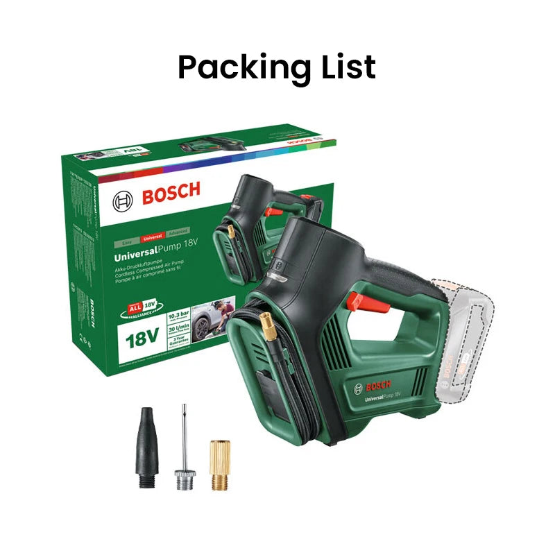 Bosch 18V Universal Air Pump Cordless Electric Air Compressor for Car Motorcycle Bicycle Tire Inflator with Air Pressure Display