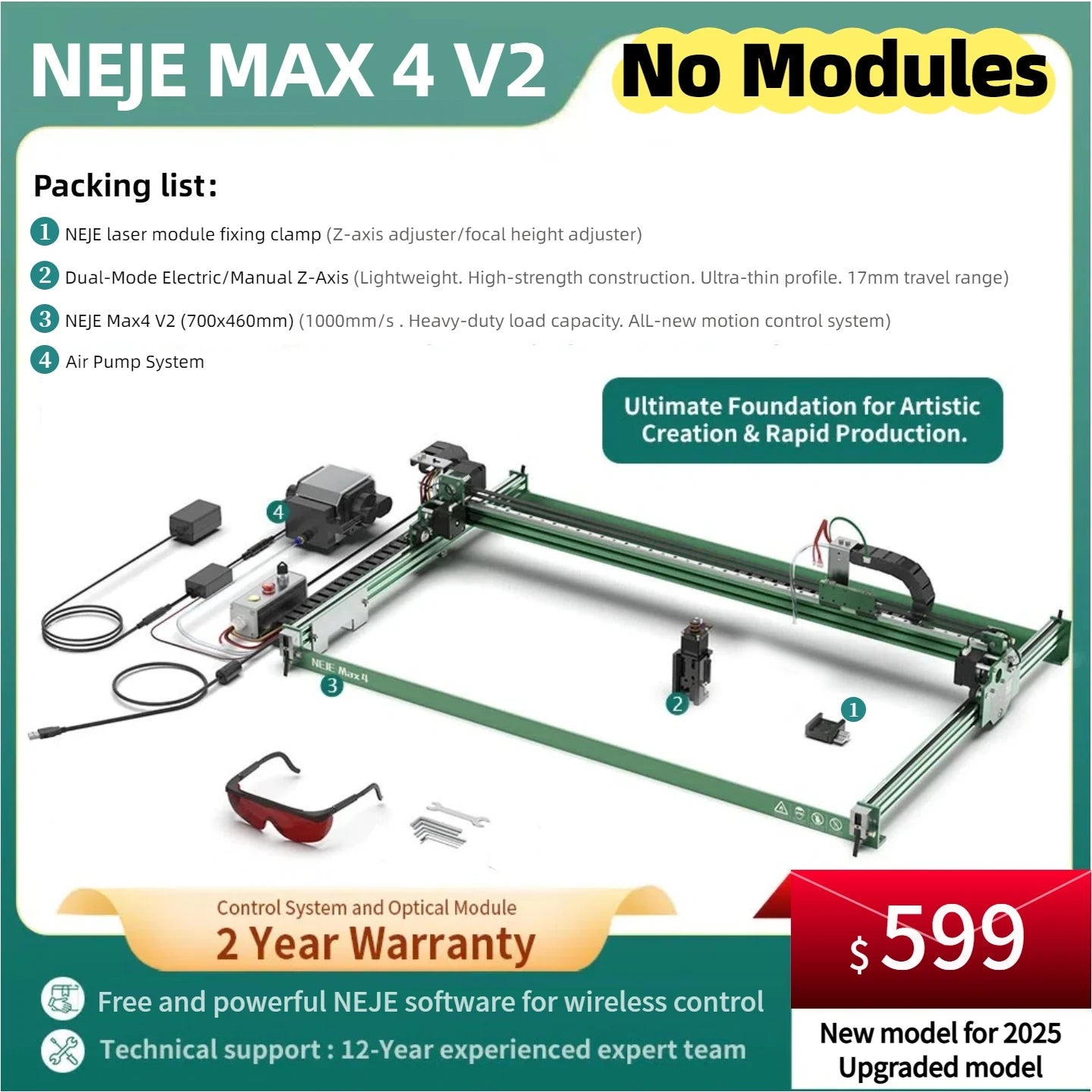 Lasergravur-Maschine 2025: NEJE Max 4 V2 Pro Laser Engraver 1000mm/s High Speed - 254DPI Precision Motorized Z-Axis Wood Acrylic Leather Collection