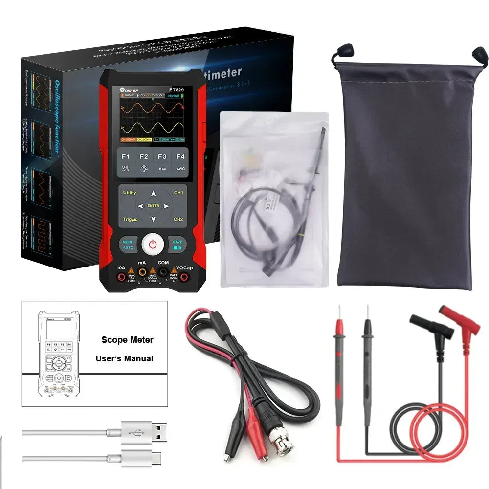 TOOLTOP ET829 2 Kanal 80MHz Digital Speicher Oszilloskop Multimeter Signal Generator 3 in 1 Elektronik Automobil Strom Reparatur - Golden Bridge Store
