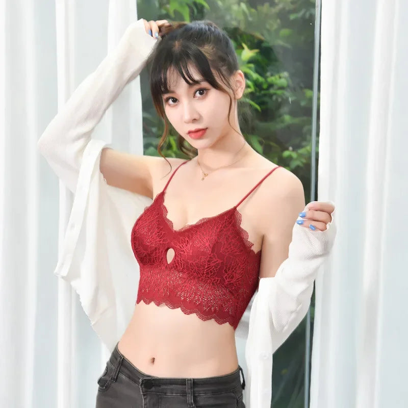 Floral Lace Bra Top U Back Bralette Seamless Underwear Tube Bra elegant Lingerie Female Removable Pads No Wire Brassiere