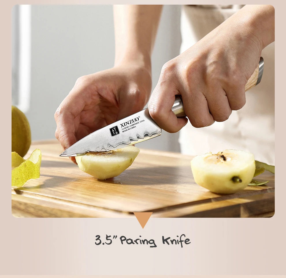 XINZUO 1-5pcs Knife Set Pakkawood Handle Nails 3-layer Clad Steel 60±2 HRC 15°±1 Per Side Kitchen Accessory Tools Best Gift