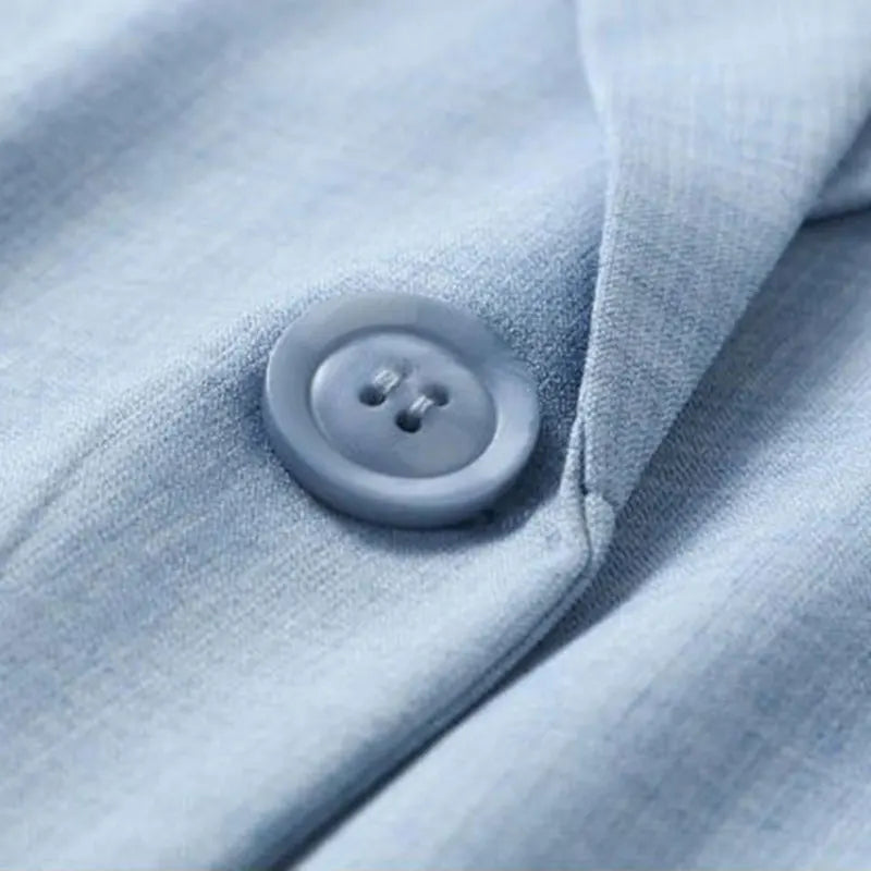 Sacou de damă albastru solid, casual, cu guler întoars, cu un singur nasture, mânecă trei sferturi, costum, blazer, jachete scurte, palton, modă 2024