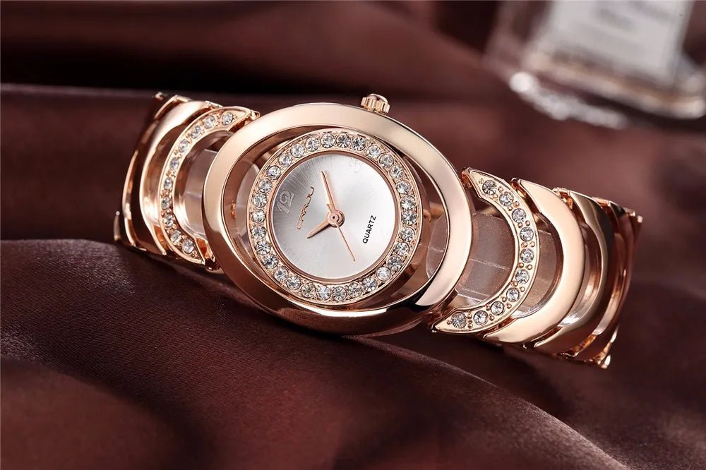 Damen-Uhr 2025: CRRJU Gold Watch Women Luxury Brand bracelet Ladies Quartz-Watch - Gifts For Girl Full Stainless Steel Rhinestone wristwatches whatch Collection