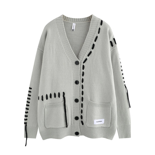 HANGJIACN Strickjacke Oversized Patchwork - Größe Oversized, Material Acryl, Patchwork Muster